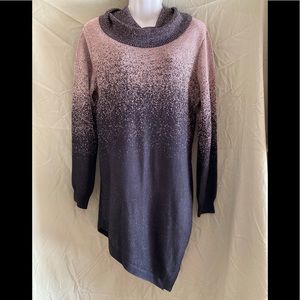 GNU Hombre Sweater Copper Brown Sparkly Cowl Neck Asymmetrical Hem Sweater sz L